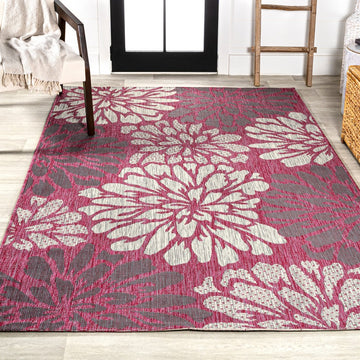 Zinnia Modern Floral Textured Weave Indoor/outdoor Area Rug
